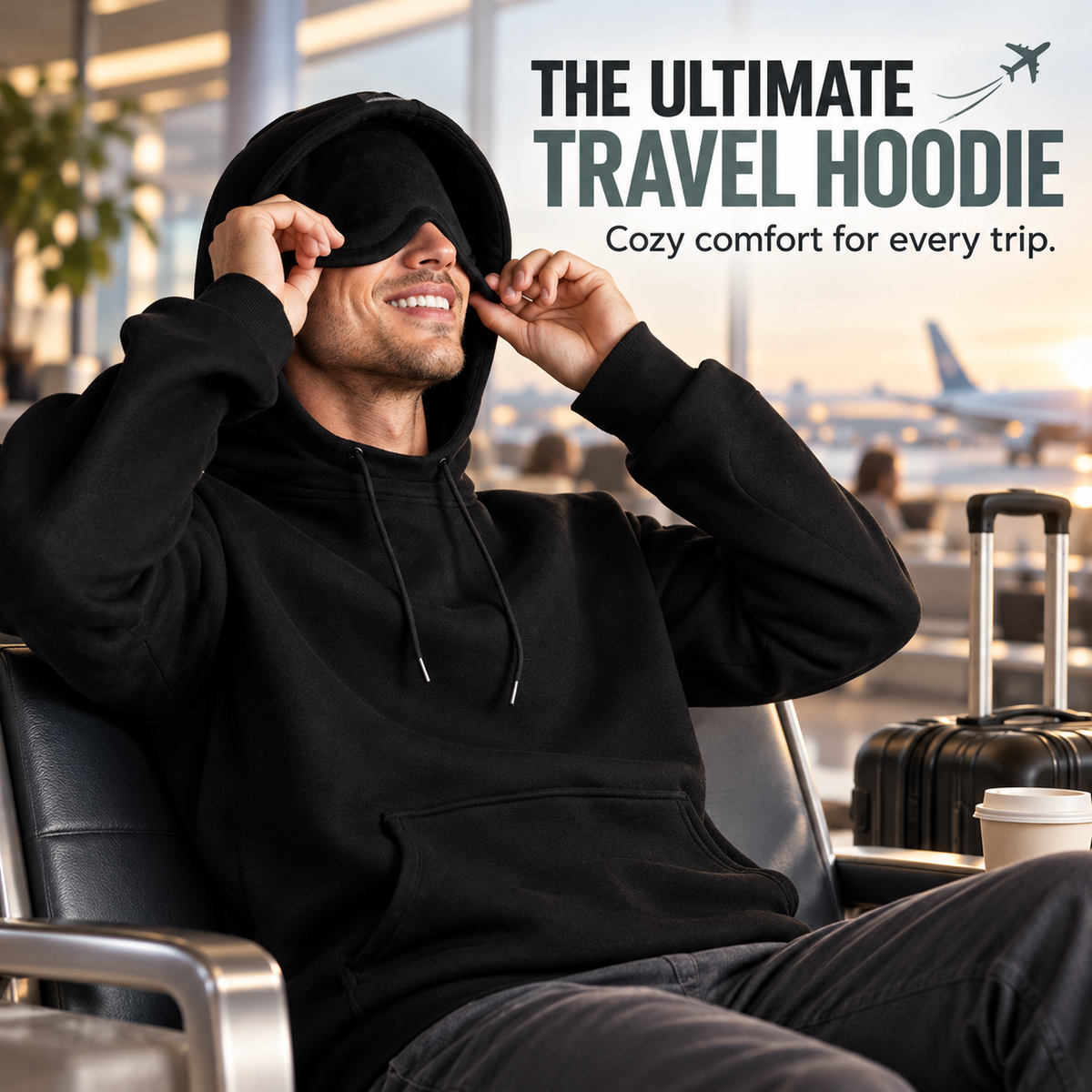 🌙 Travel Sweatshirt Hoodie with Built-in Sleep Mask