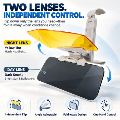 ☀️ 2-in-1 Day & Night Anti-Glare Car Visor Extender – Adjustable Dual-Lens Driving Shield