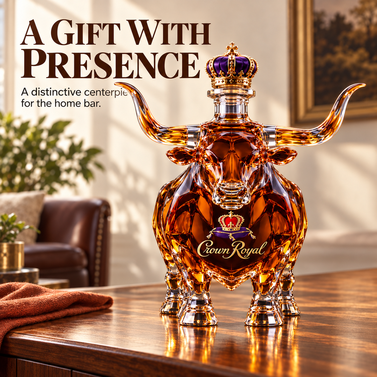 🐂 Texas Longhorn Collector’s Bottle 👑 Sculpted Display & Gift Box