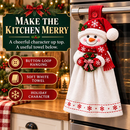 🎄 Christmas Hanging Hand Towel | Button-On Loop Keeps It Within Reach