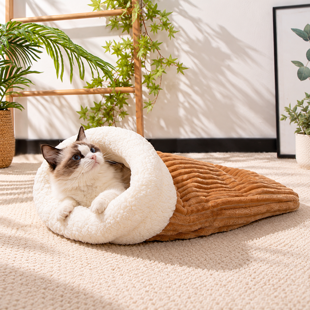 🐾 Cozy Pet Sleeping Bag Bed – Plush Sherpa Burrow Nest for Cats & Small Dogs