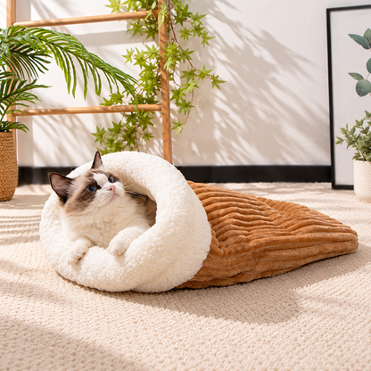 🐾 Cozy Pet Sleeping Bag Bed – Plush Sherpa Burrow Nest for Cats & Small Dogs