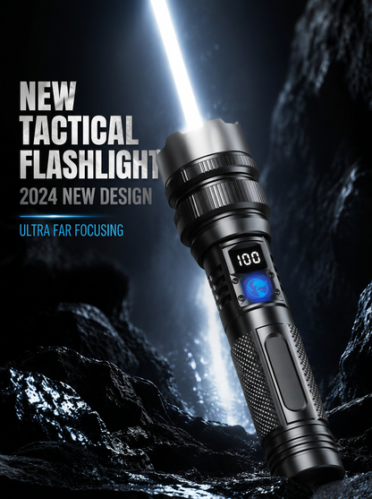 🔥BEST SALE🔦 High-power flashlight: features an aluminum alloy heat-dissipating head and a telescopic zoom design for powerful, concentrated light; also functions as a power bank and includes a digital battery level display⚡