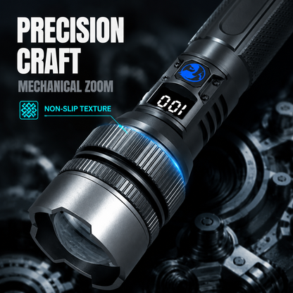 🔥BEST SALE🔦 High-power flashlight: features an aluminum alloy heat-dissipating head and a telescopic zoom design for powerful, concentrated light; also functions as a power bank and includes a digital battery level display⚡