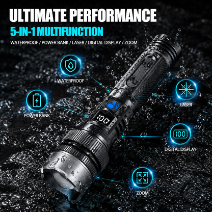 🔥BEST SALE🔦 High-power flashlight: features an aluminum alloy heat-dissipating head and a telescopic zoom design for powerful, concentrated light; also functions as a power bank and includes a digital battery level display⚡