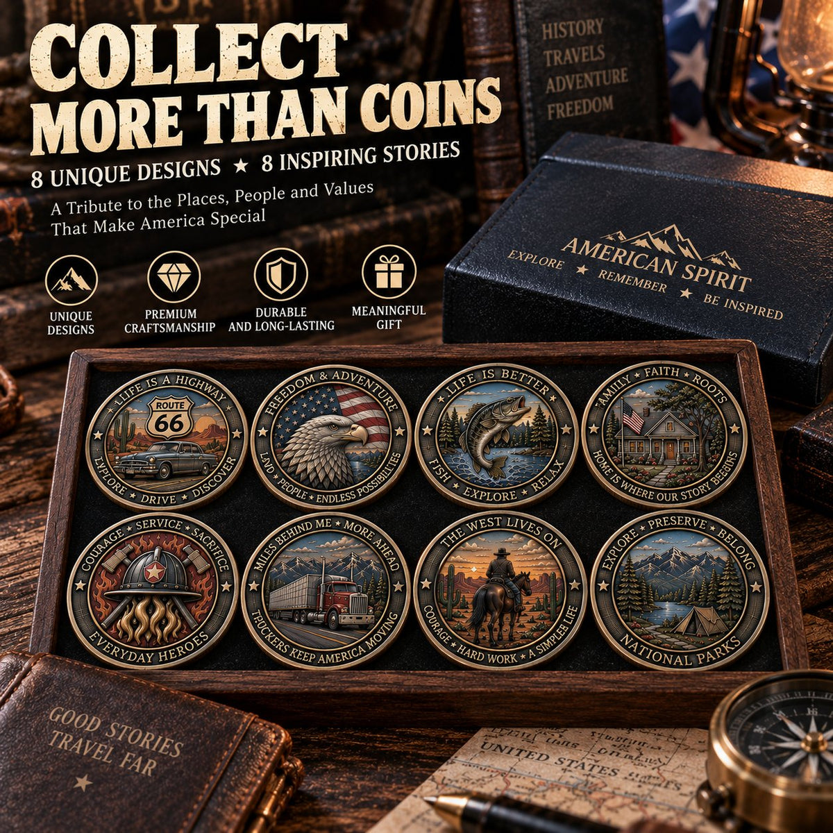 🔥 LAST DAY 50% OFF – American Spirit Challenge Coin Collection | 8 Unique Designs