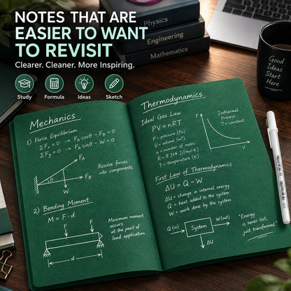 🔥HOT SALE 49% OFF - 📖Deep Green Blank Notebook with White Gel Pen | Aesthetic Writing & Sketch Journal