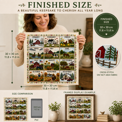 🔥 49% OFF Today | Stitch Through the Seasons – 12-Month Cross Stitch Collection 🌿🧵