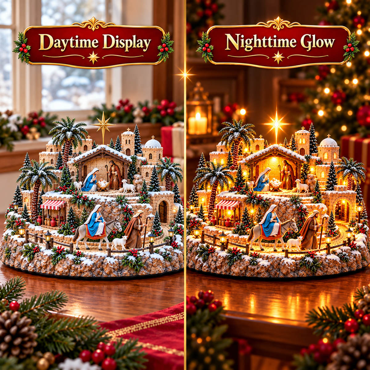 🌟🎄 Star of Bethlehem Journey™ – Lighted Nativity Christmas Village with Mary’s Holy Journey