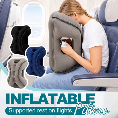✈️💤 Portable Inflatable Airplane Sleep Pillow — Forward & Side Rest Support
