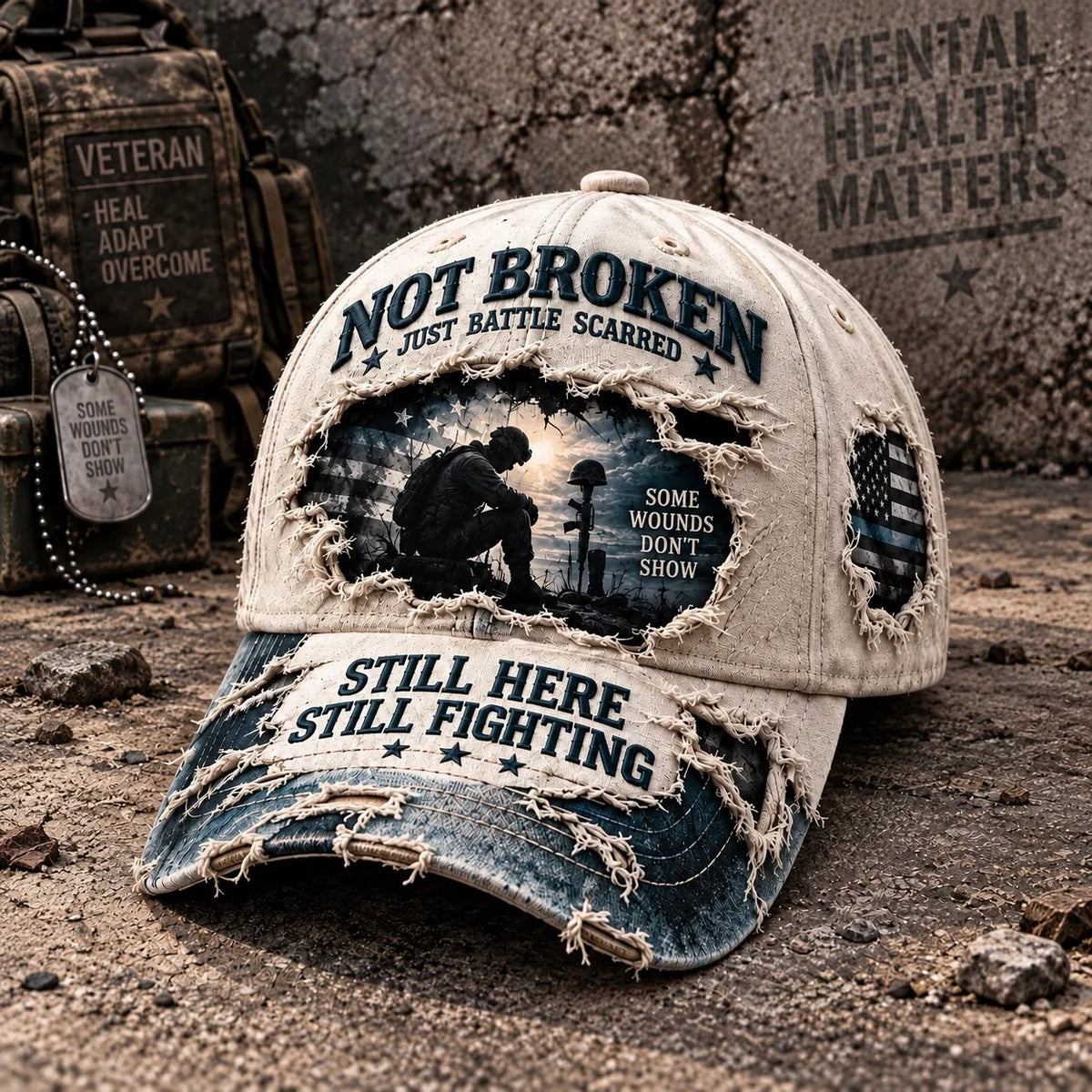 💙Veteran Mental Health Awareness Cap – PTSD Support 3D Embroidered Washed Cotton Denim Baseball Hat