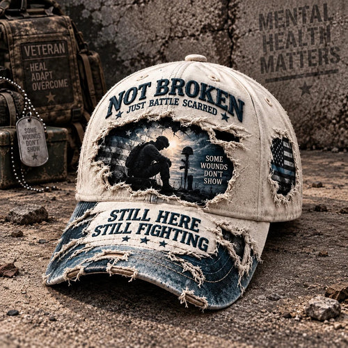 💙Veteran Mental Health Awareness Cap – PTSD Support 3D Embroidered Washed Cotton Denim Baseball Hat