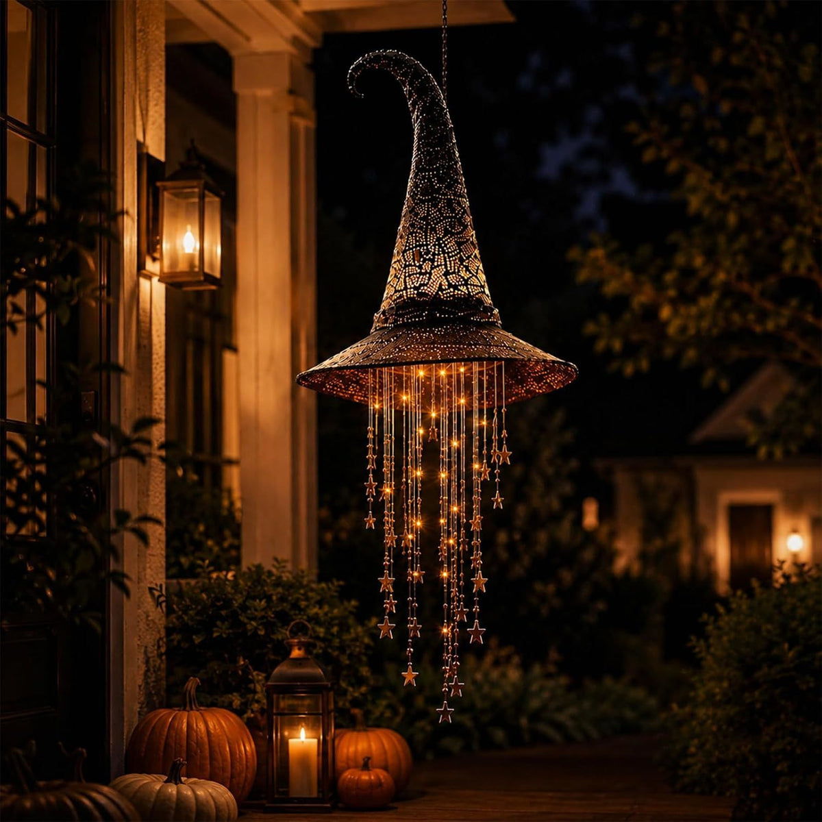 🔥LAST DAY 50% OFF-🪄Lighted Witch Hat Hanging Chime, Halloween Hanging Witch Hats with Lights