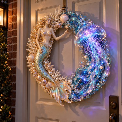 🔥Last Day 50% OFF -🧜‍♀️ Enchanted Mermaid & Glowing Jellyfish Wreath | Bring Ocean Magic Home