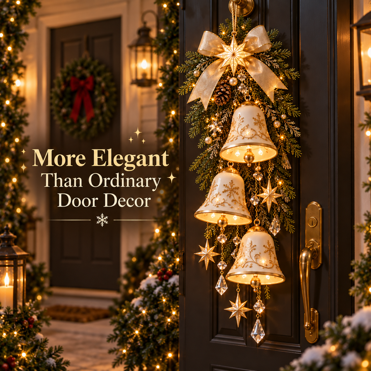 🔔✨Last Day 49% OFF✨✨ Golden Bell Blessing Cascade™ – Lighted Christmas Door Decor