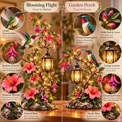 🌺 Hummingbird Garden Lantern Light | Lighted Floral Table Decor