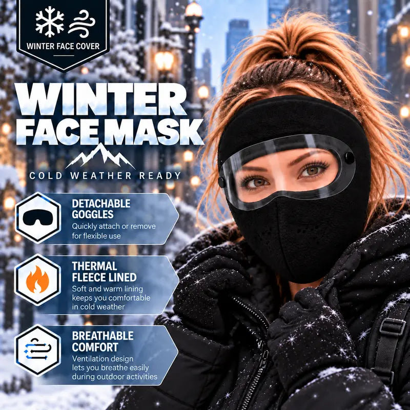 ❄️ Limited-Time Winter Sale | Fleece-Lined Winter Face Mask with Detachable Goggles – Cozy Warmth & Wind Protection for Cold Days