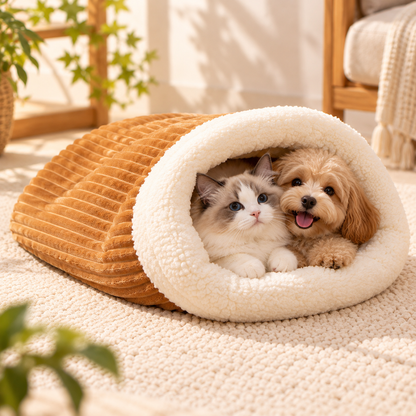🐾 Cozy Pet Sleeping Bag Bed – Plush Sherpa Burrow Nest for Cats & Small Dogs