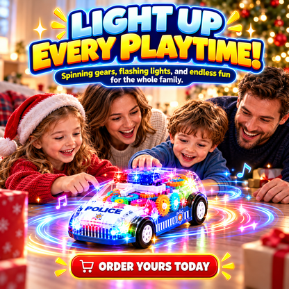 🚓 Light-Up Transparent Gear Police Car – Interactive Moving Gear Toy