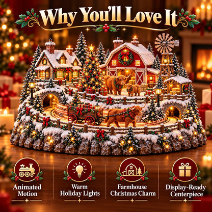 🐮 Highland Cow Christmas Farm Village – Lighted Farmhouse Holiday Scene