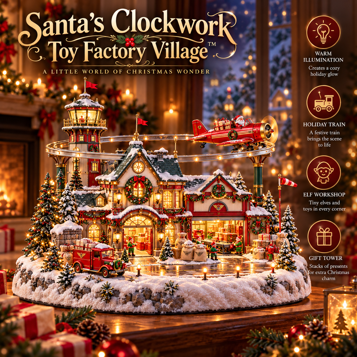 🎄 North Pole Air Mail Village™ – Lighted Christmas Airport with Santa Plane, Elf Workshop & Gift Depot