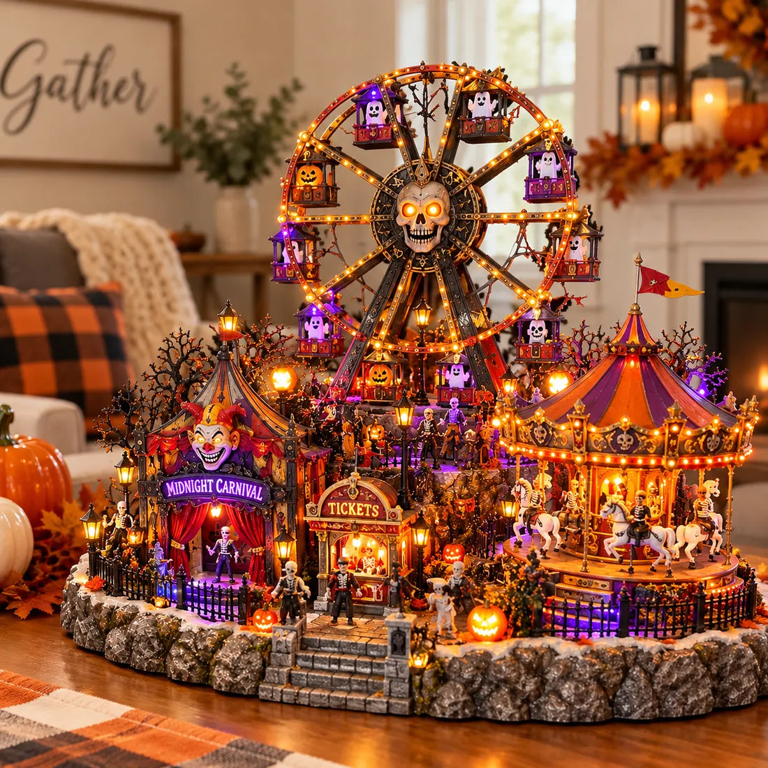 🎃👻Haunted Halloween Wonderland – Light-Up Ghost Train Village & Spooky Carnival Display