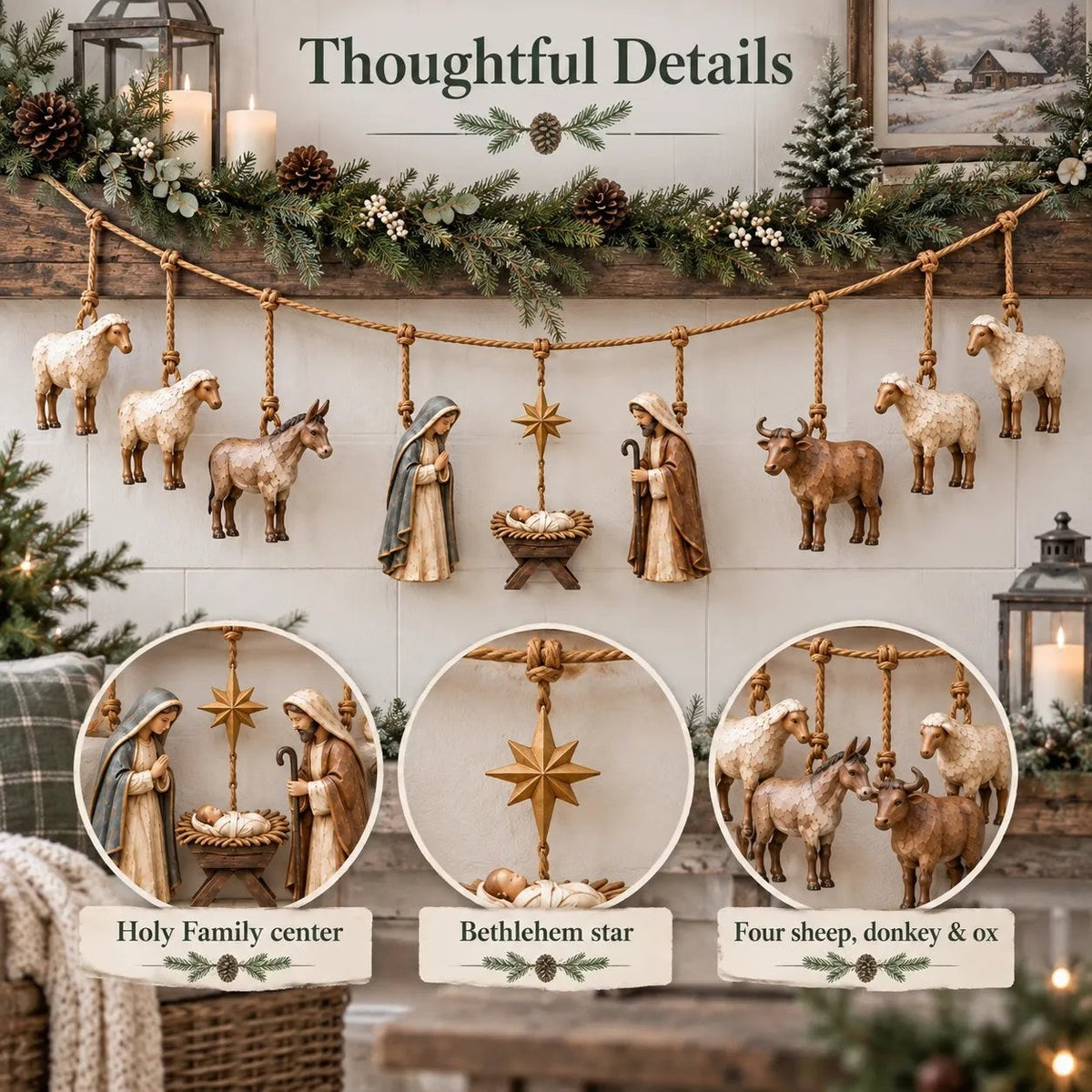 🎄 Handcrafted Wooden Nativity Garland – Bring the Christmas Story Home ✨
