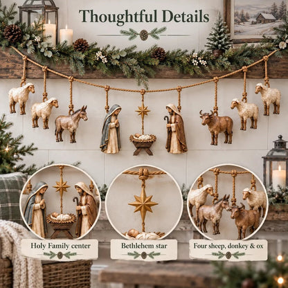 🎄 Handcrafted Wooden Nativity Garland – Bring the Christmas Story Home ✨