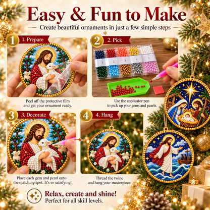 🎄✝️ Christian Christmas DIY Diamond Painting Ornaments Kit (6 PCS)