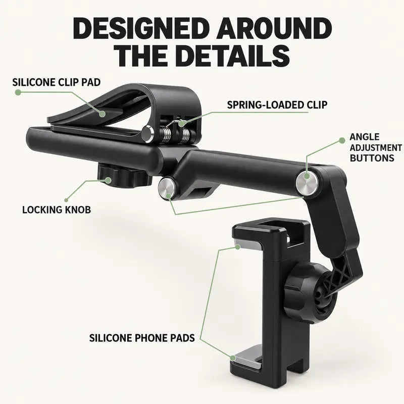 Foldable Car Phone Holder for Sun Visor, Adjustable Arm with 360° Phone Rotation, Spring Clip Mount for 4–6.5 Inch Smartphones, Black,toolupgrade