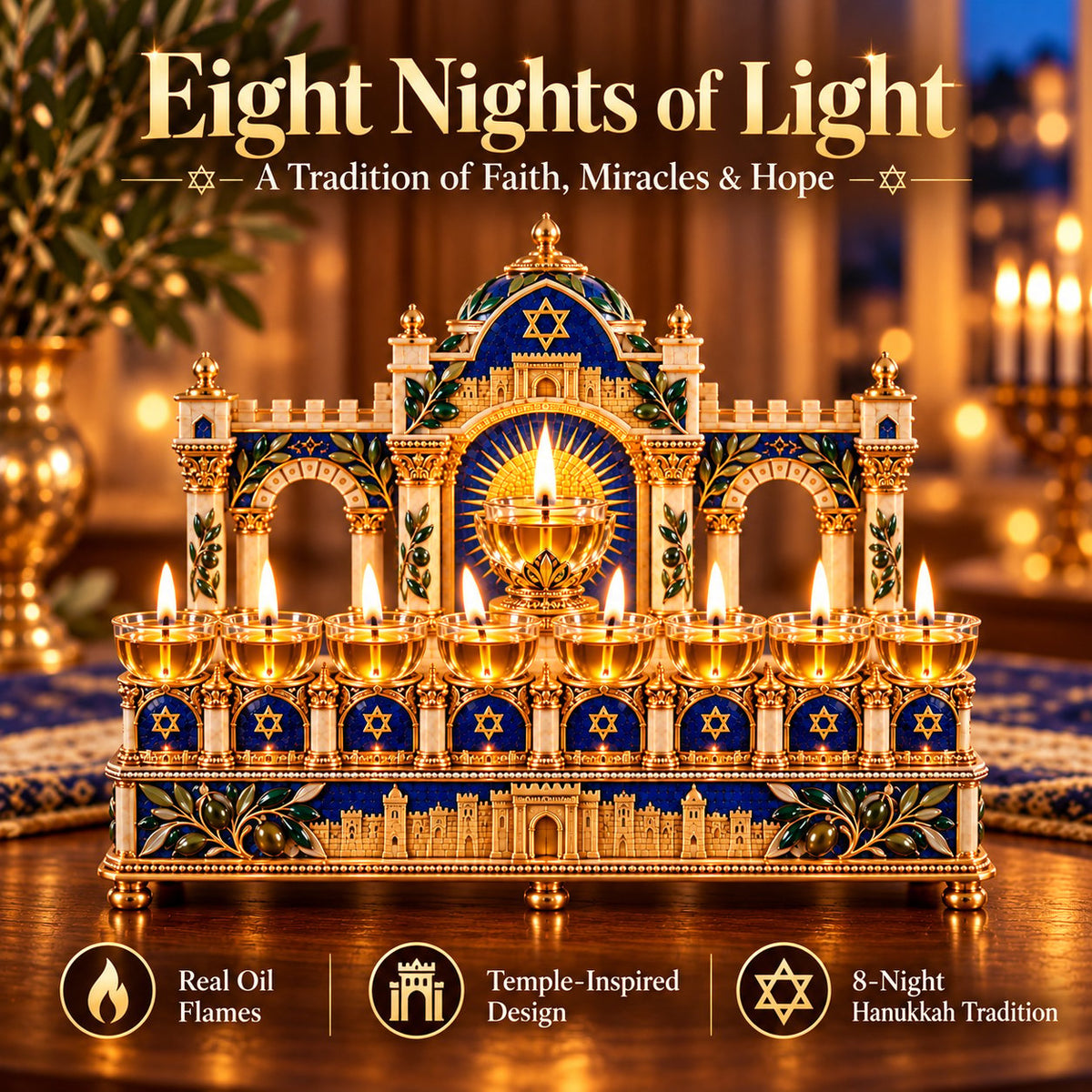 8-Night Hanukkah Oil Light Centerpiece