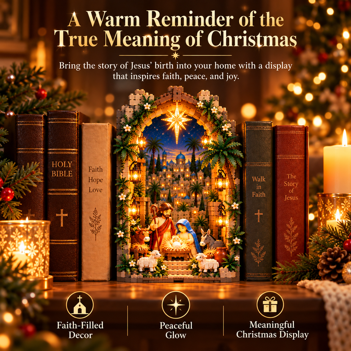 Lighted Bethlehem Nativity Book Nook