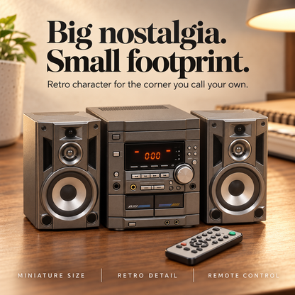 🎵✨ Mini Retro Stereo Sound System – Vintage-Style Audio Player with Dual Speakers, Digital Display & Remote Control | Classic Desktop Music Setup 📻