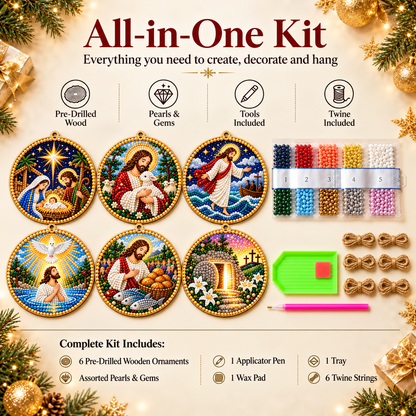 🎄✝️ Christian Christmas DIY Diamond Painting Ornaments Kit (6 PCS)