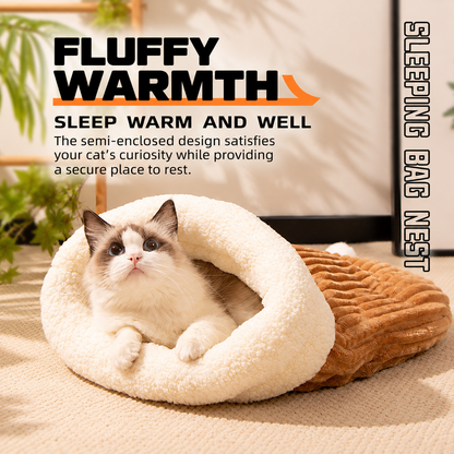 🐾 Cozy Pet Sleeping Bag Bed – Plush Sherpa Burrow Nest for Cats & Small Dogs