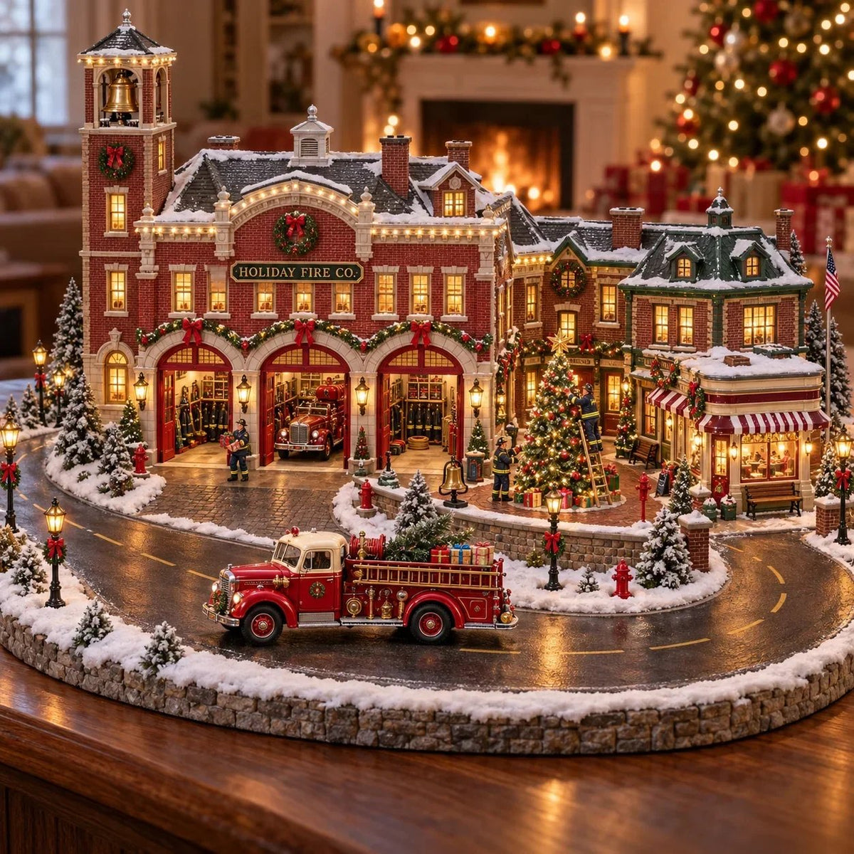💥🏆Christmas Fire Rescue Village 🚒🎄 – Lighted Holiday Scene Featuring Festive Firefighters 🚒✨