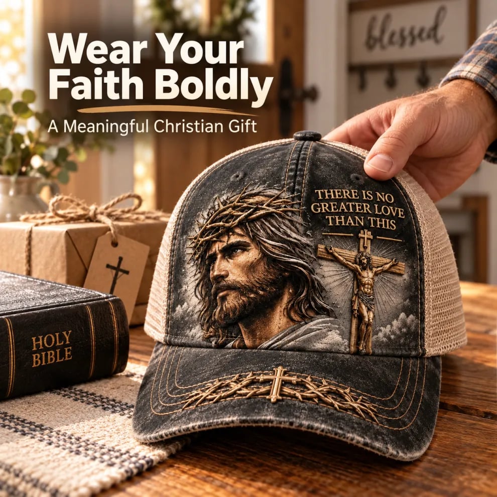 🔥LAST DAY 50% OFF - ✝️There Is No Greater Love Christian Jesus Hat | Vintage Crown of Thorns & Cross Faith Trucker Cap🧢