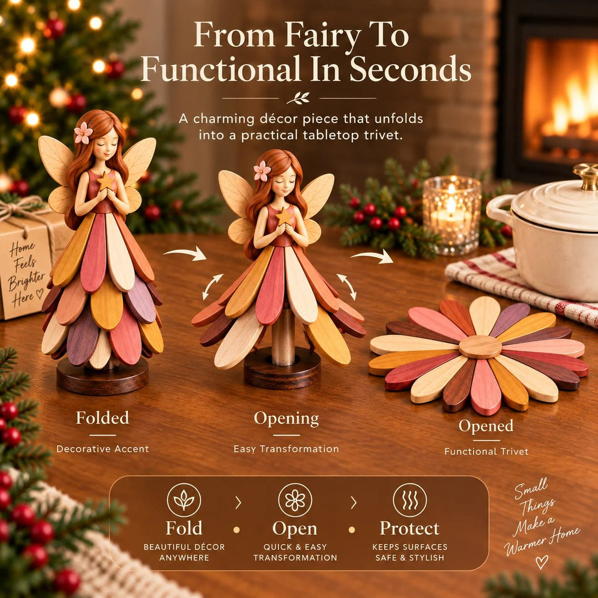 🌸Fairy Bloom Trivet – Folding Fairy Décor & Heat-Resistant Table Protector