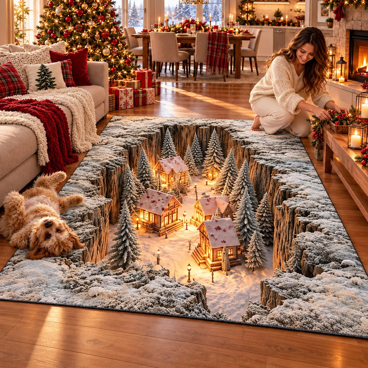 ✨Optical Illusion Christmas Scene Rug | Bring A Hidden Winter Village To Your Floor✨