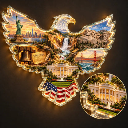 🦅 American Heritage Light-Up Eagle Wall Art – 6 Iconic U.S. Landmarks 🇺🇸