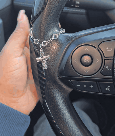 Crystal Bead Cross Car Charm