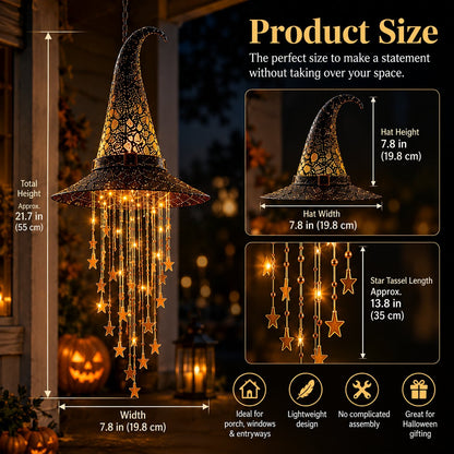 🔥LAST DAY 50% OFF-🪄Lighted Witch Hat Hanging Chime, Halloween Hanging Witch Hats with Lights