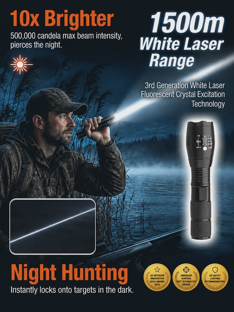 🔥HOT SALE 25K SOLD🔥🔦2 in 1 ⚡High Power Zoomable White Laser Protect Flashlight🛡️