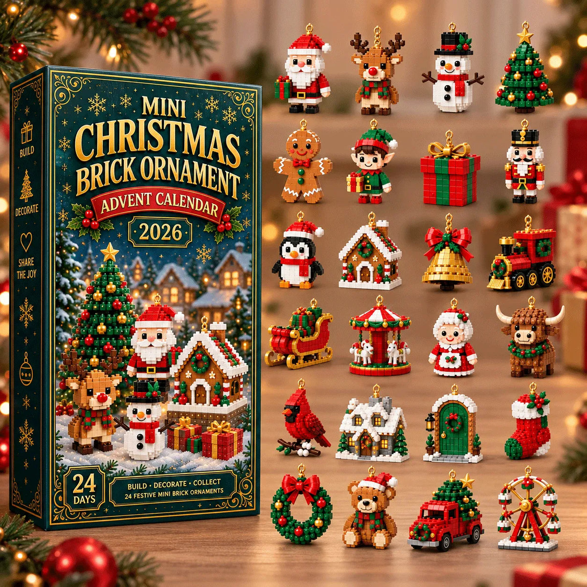 ⏳ Last Day 49% OFF – 🎄24-Day Mini Christmas Brick Ornament Advent Calendar | 24 Unique Buildable Holiday Ornaments to Create, Hang & Keep 🧱
