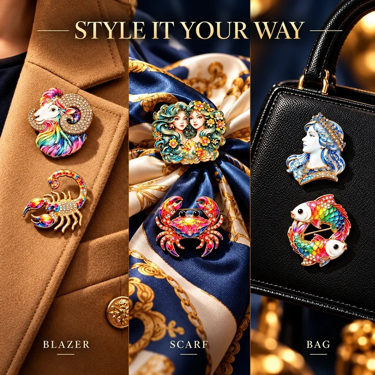 Luxury Zodiac Enamel Brooch – Turn a Simple Blazer into a Statement ✨