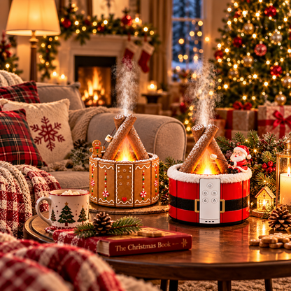 🎄🔥 Magical Christmas Campfire Aroma Diffuser – Realistic Flame-Effect Mist & Cozy Holiday Glow 🎅🍪