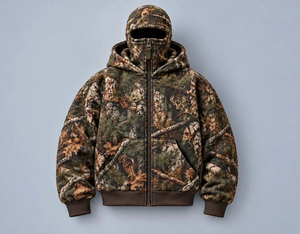 🦌 HunterZip Hunting Hoodie – Built-In Face Mask for Cold-Weather Adventures