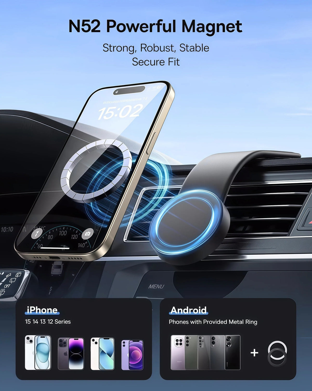 25N Magnetic Car Phone Mount 📱 – Bendable 360° Dashboard Holder