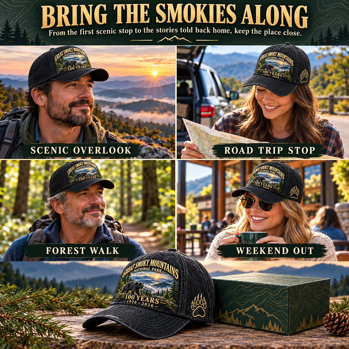 ⏳ Last Day 49% OFF – 🏞️ Great Smoky Mountains 1926–2026 Centennial Cap | Black Bear & Mountain Heritage Design 🐻