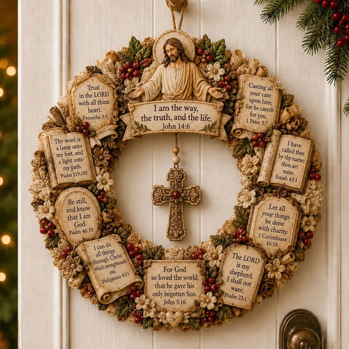 Christian Scripture Wreath Collection – Wood Faith-Inspired Décor（🔥Buy 2 Free Shipping）